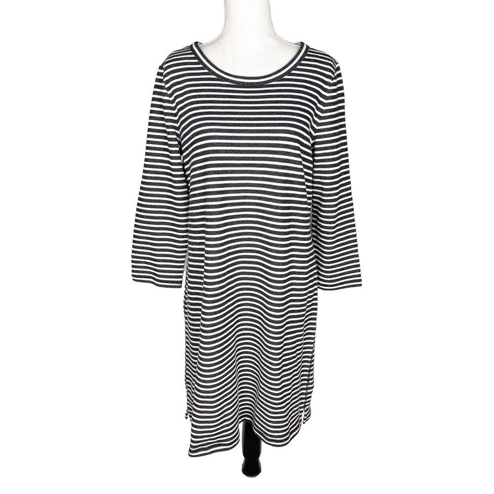 T By Talbots Dress Women Large‎ Black White Striped Knit Lace Up Back
